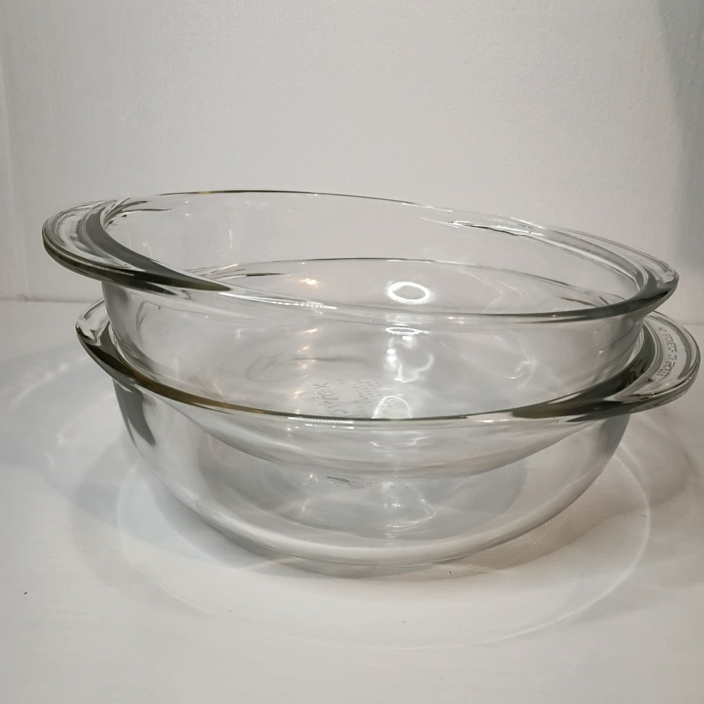 2 Pyrex Clear Glass‎ 023-N (6) 1.5 Quart Handled Casserole Bowls NO LIDS